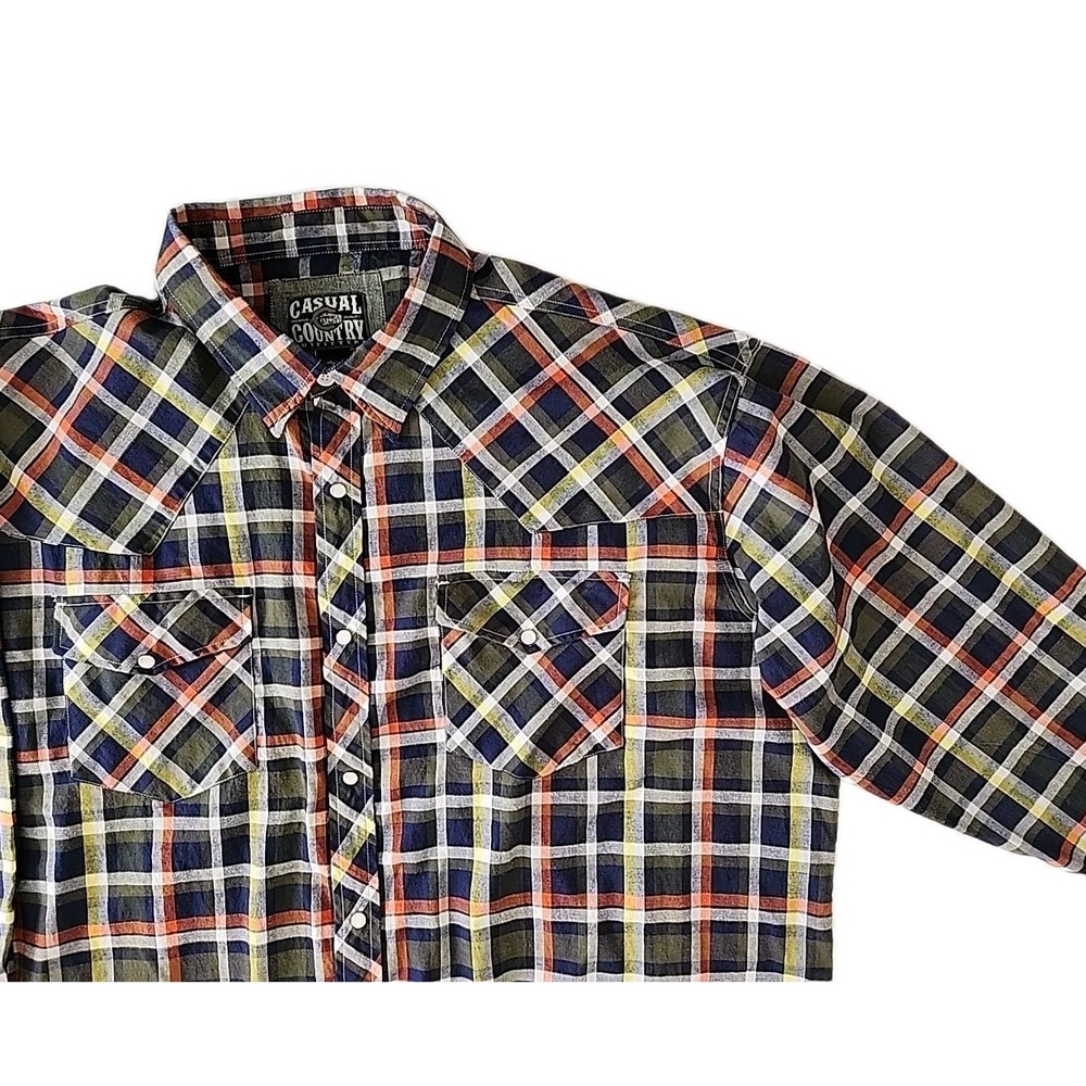 Casual Country Outfitters Men's 3XL Blue/Green Plaid Pearl Snaps Long Sleeve EUC